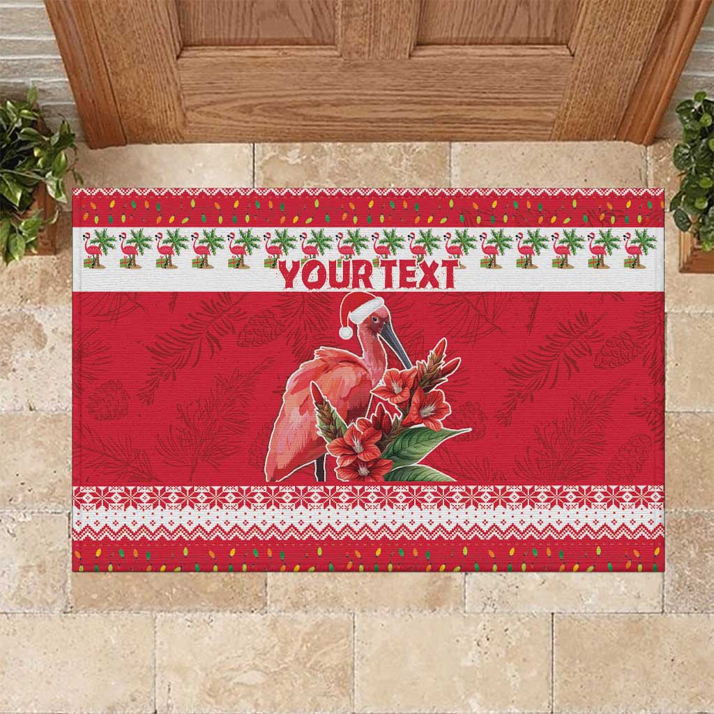 Personalized Trinidad and Tobago Christmas Rubber Doormat Scarlet Ibis with Chaconia Flowers - Wonder Print Shop