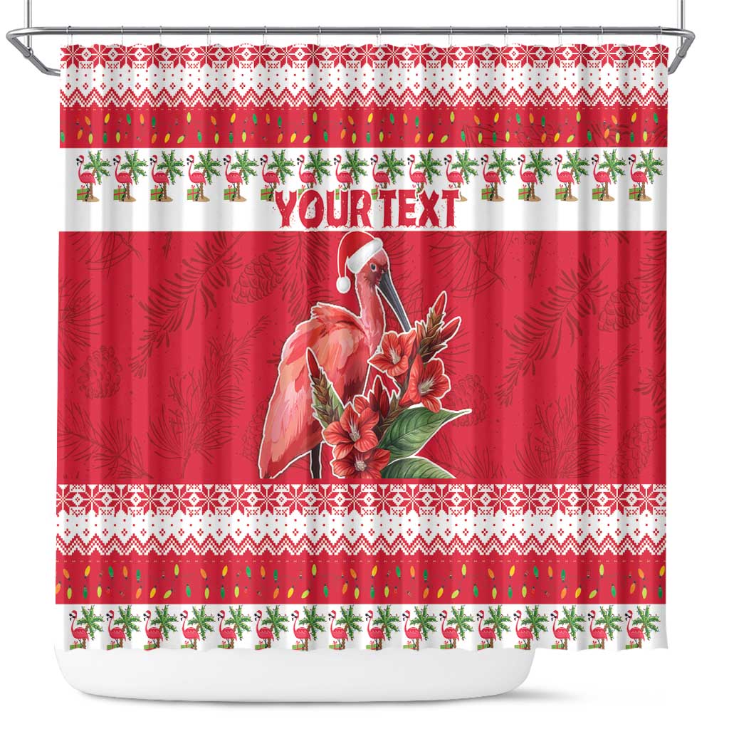 Personalized Trinidad and Tobago Christmas Shower Curtain Scarlet Ibis with Chaconia Flowers