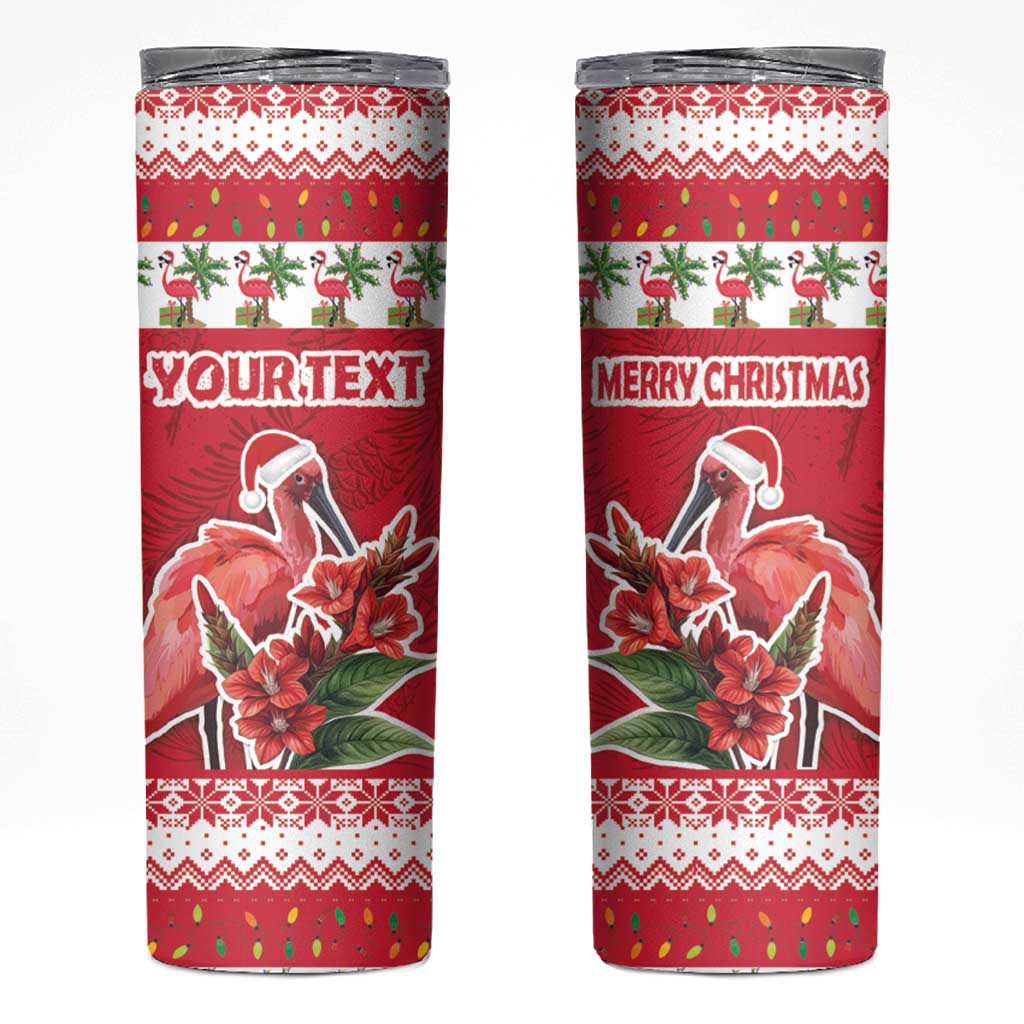 Personalized Trinidad and Tobago Christmas Skinny Tumbler Scarlet Ibis with Chaconia Flowers - Wonder Print Shop