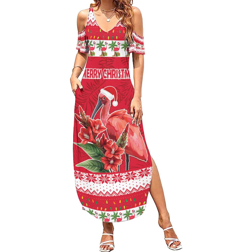 Personalized Trinidad and Tobago Christmas Summer Maxi Dress Scarlet Ibis with Chaconia Flowers - Wonder Print Shop