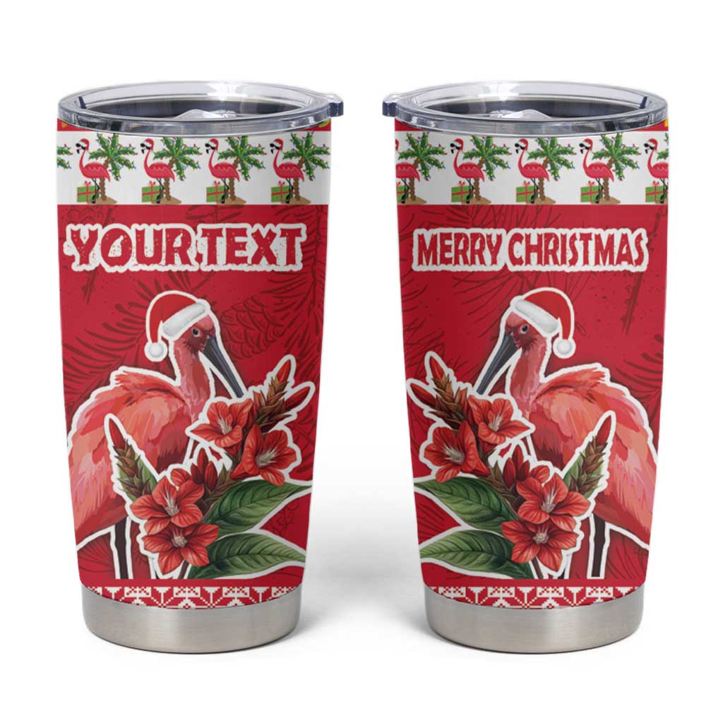 Personalized Trinidad and Tobago Christmas Tumbler Cup Scarlet Ibis with Chaconia Flowers - Wonder Print Shop