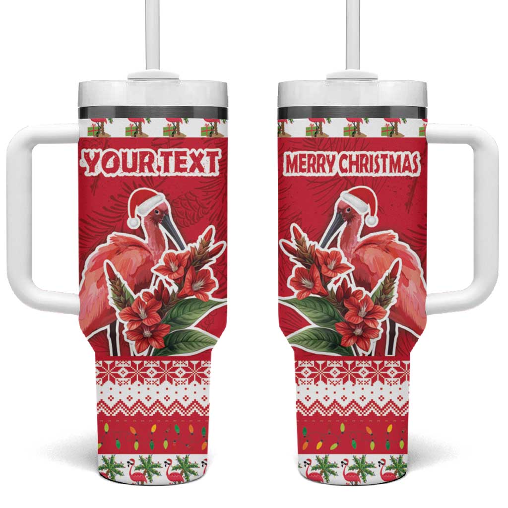 Personalized Trinidad and Tobago Christmas Tumbler With Handle Scarlet Ibis with Chaconia Flowers - Wonder Print Shop