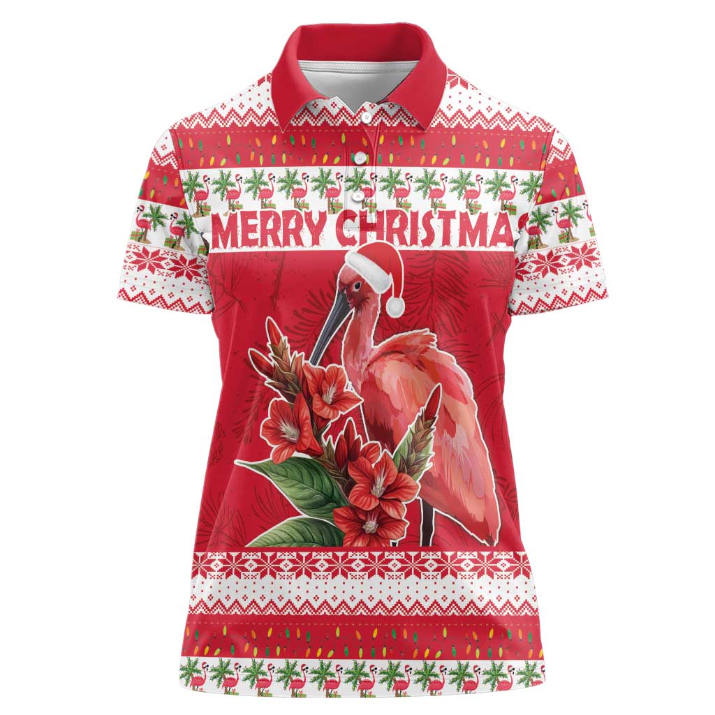 Personalized Trinidad and Tobago Christmas Women Polo Shirt Scarlet Ibis with Chaconia Flowers - Wonder Print Shop