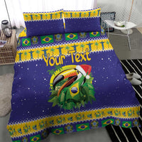 Personalized blue toucan Christmas bedding set with Brazil flag pattern border