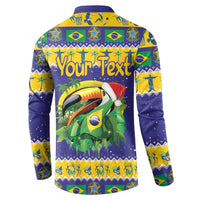 Blue and yellow button sweatshirt, back print with toucan and YourText