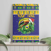 Canvas wall art toucan with Brazil flag border and 'Your Text' centered on purple