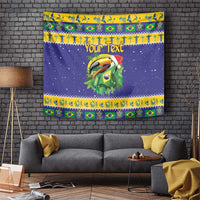 Personalized Brazil Christmas tapestry featuring a toucan with Brazil flag-style border