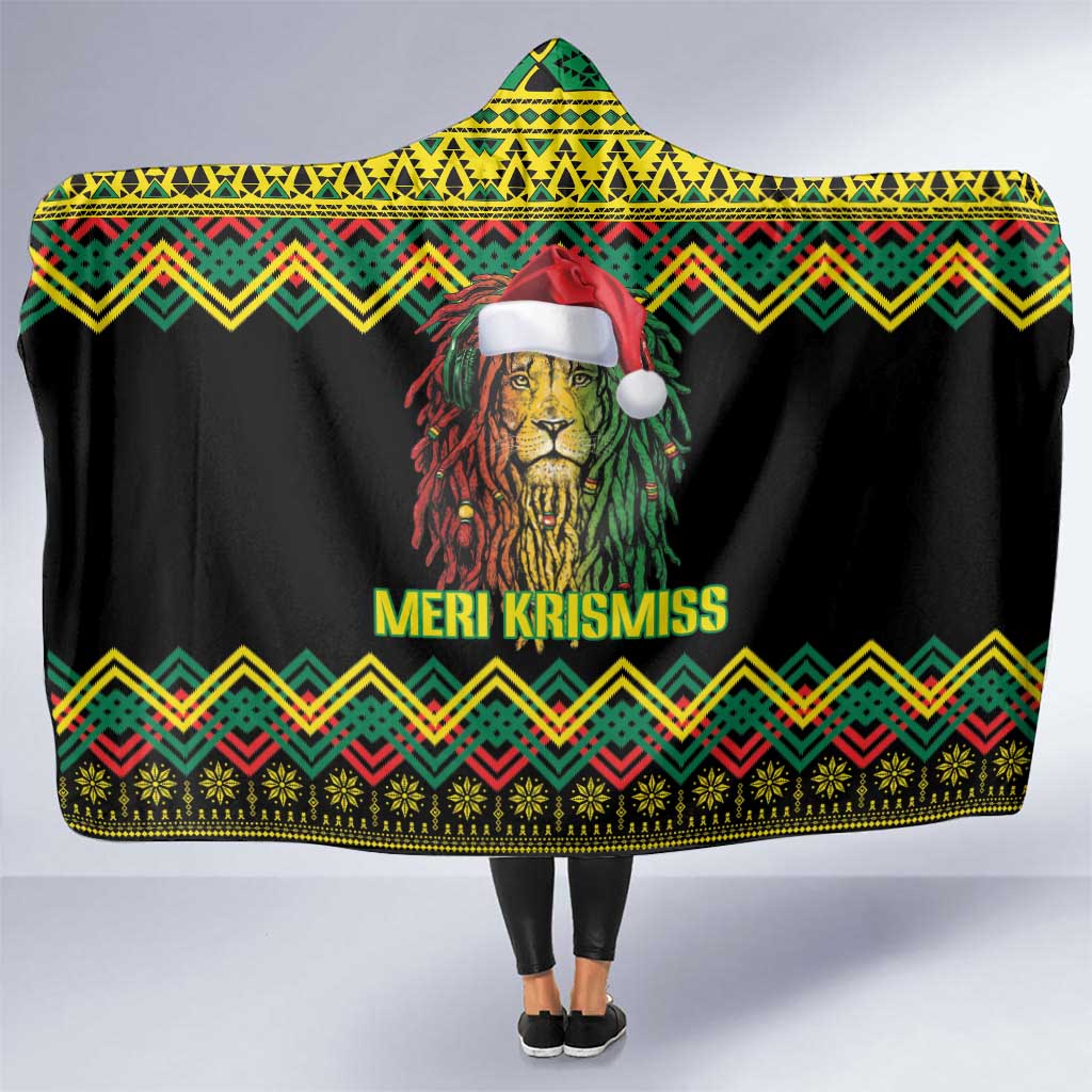 Jamaica Reggae Lion Christmas Hooded Blanket Kente Pattern Meri Krismiss