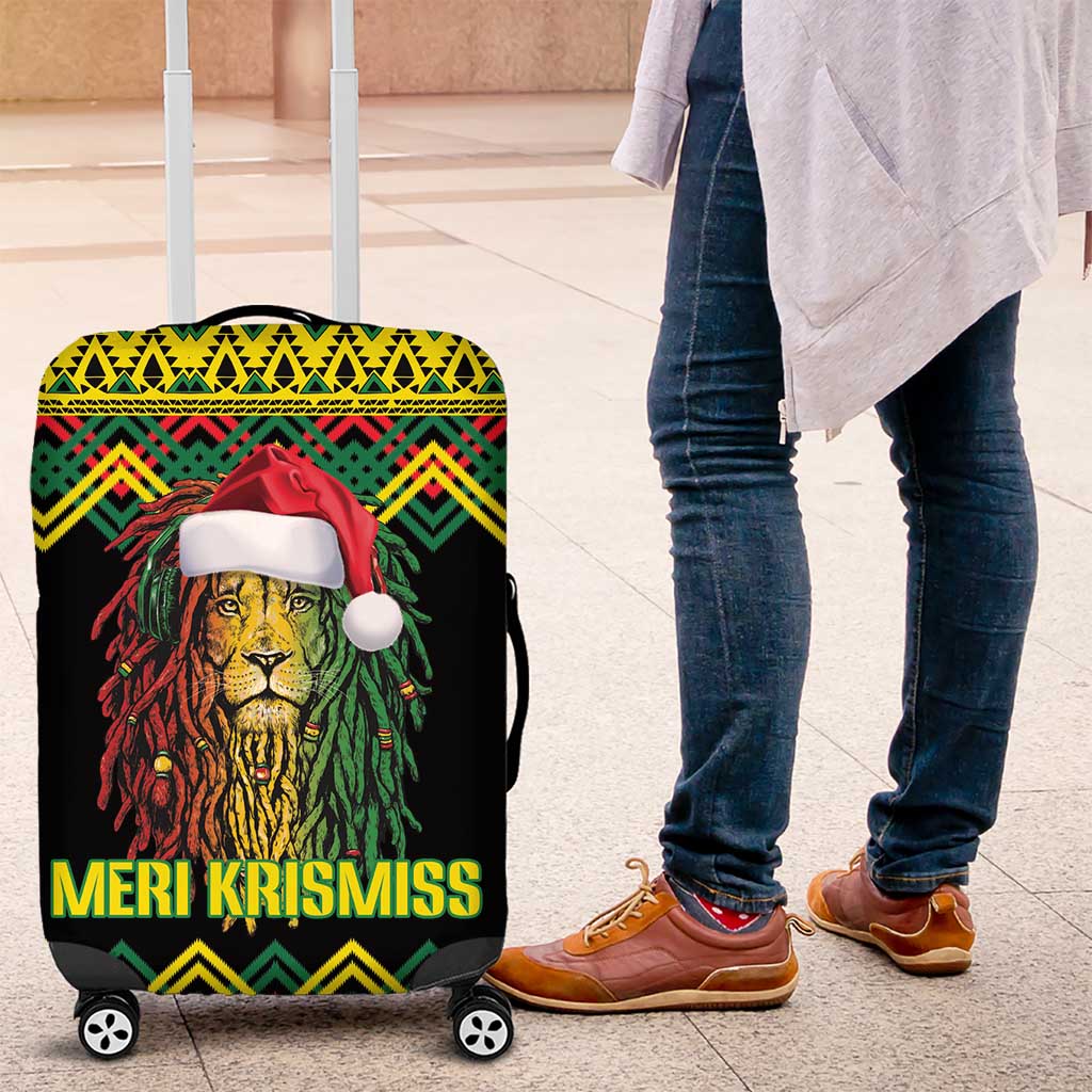 Jamaica Reggae Lion Christmas Luggage Cover Kente Pattern Meri Krismiss