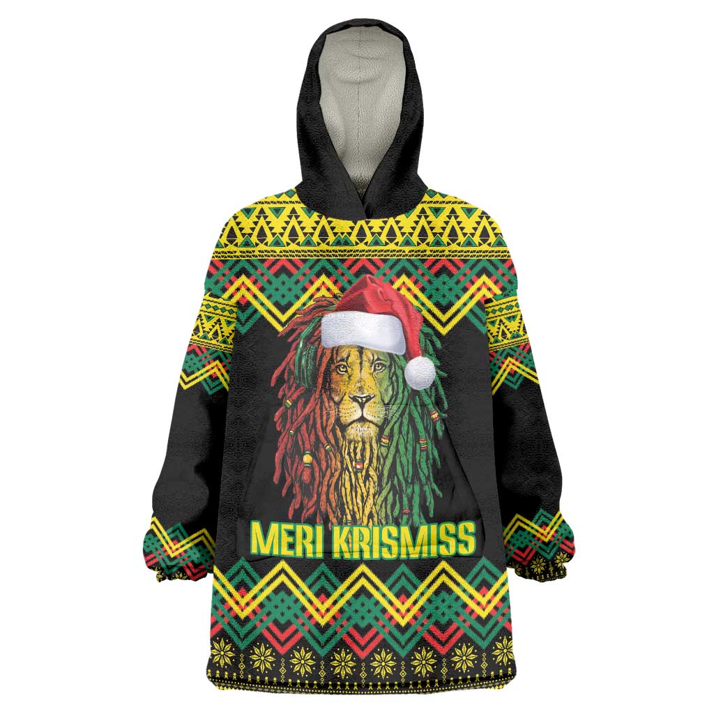 Jamaica Reggae Lion Christmas Wearable Blanket Hoodie Kente Pattern Meri Krismiss