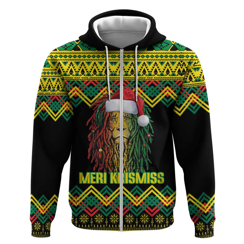 Jamaica Reggae Lion Christmas Zip Hoodie Kente Pattern Meri Krismiss - Wonder Print Shop