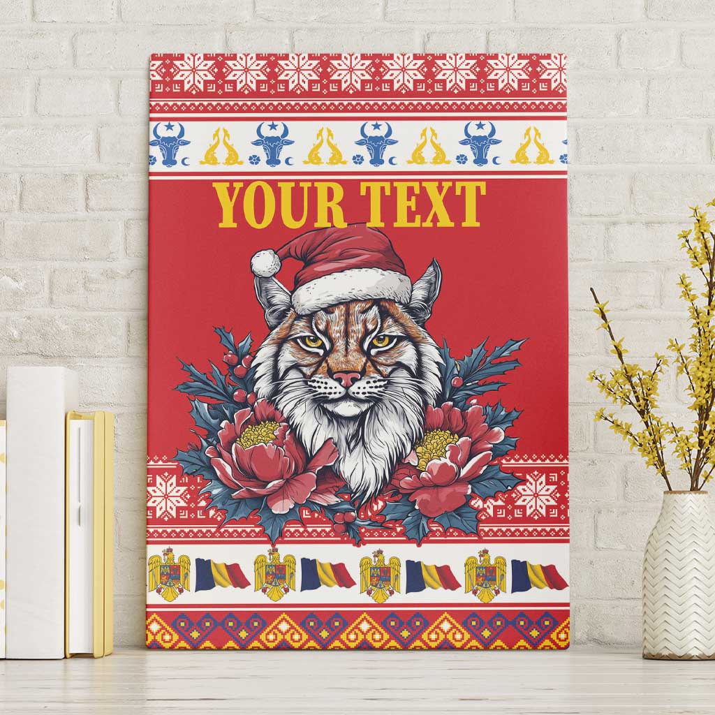 Personalized Romania Christmas Canvas Wall Art Eurasian Lynx With Peony Flowers - Wonder Print Shop