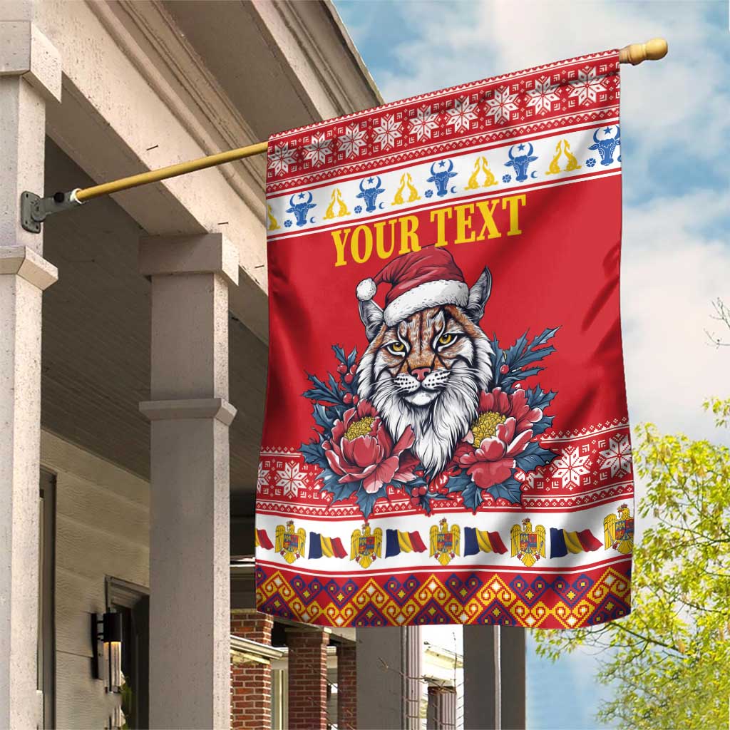 Personalized Romania Christmas Garden Flag Eurasian Lynx With Peony Flowers - Wonder Print Shop