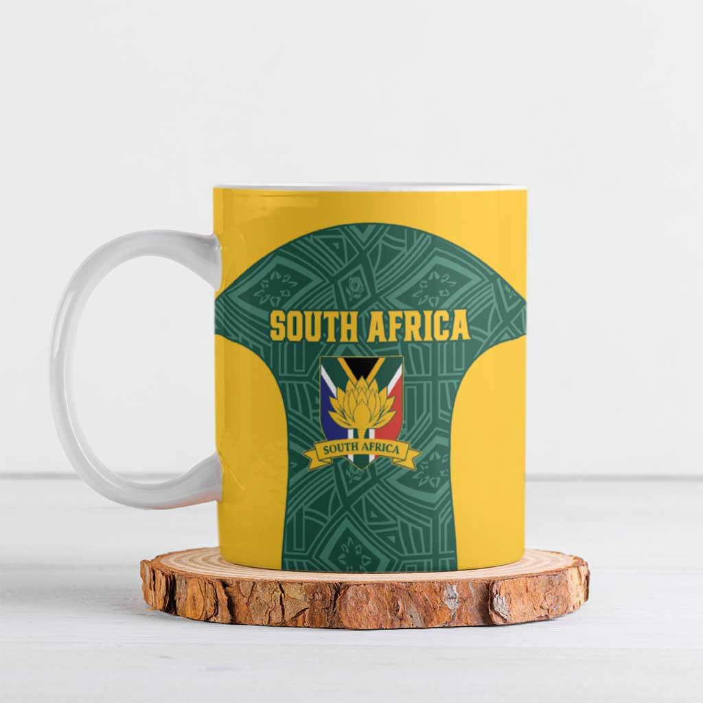 Custom South Africa Soccer Ceramic Mug Bafana Bafana Spirit African Pattern - Wonder Print Shop
