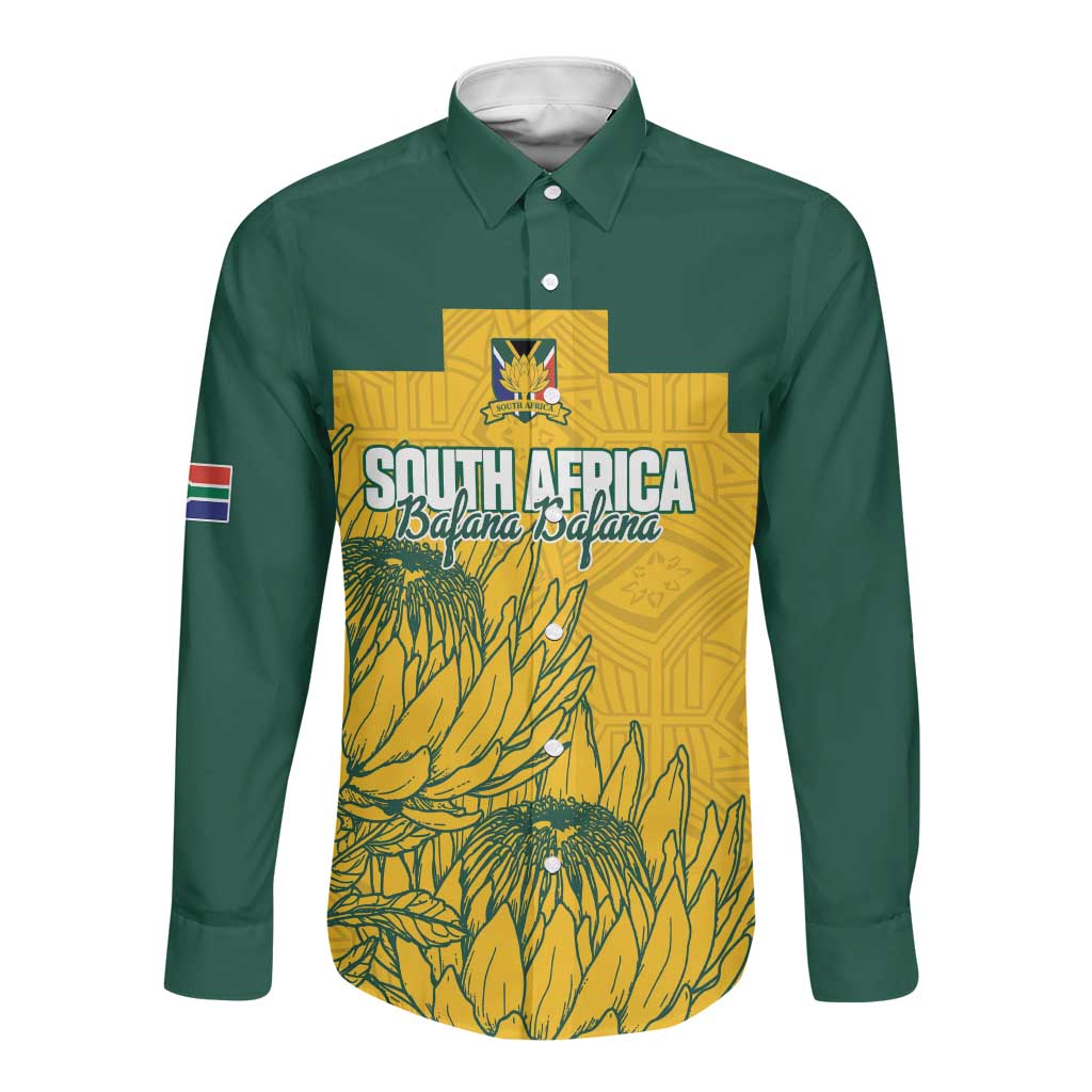 Custom South Africa Soccer Long Sleeve Button Shirt From Protea Roots We Rise - Wonder Print Shop