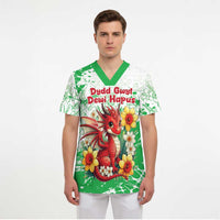 Wales Saint David’s Day Personalized Scrub Top Funny Welsh Dragon Daffodil - Wonder Print Shop