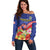 Puerto Rico Coat Of Arm Off Shoulder Sweater With Thespesia Grandiflora Flowers - Wonder Print Shop