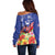 Puerto Rico Coat Of Arm Off Shoulder Sweater With Thespesia Grandiflora Flowers - Wonder Print Shop