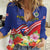 Puerto Rico Coat Of Arm Women Casual Shirt With Thespesia Grandiflora Flowers - Wonder Print Shop