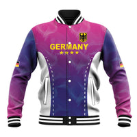 Unisex pink-and-purple varsity baseball jacket with Germany crest, stars, ribbed collar