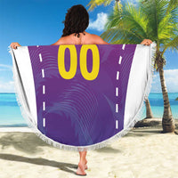 Round beach blanket purple with white fringe, YOUR TEXT 00 number design