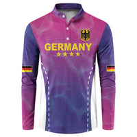 Long-sleeve pink-and-purple button football sweatshirt with Germany lettering, crest, stars