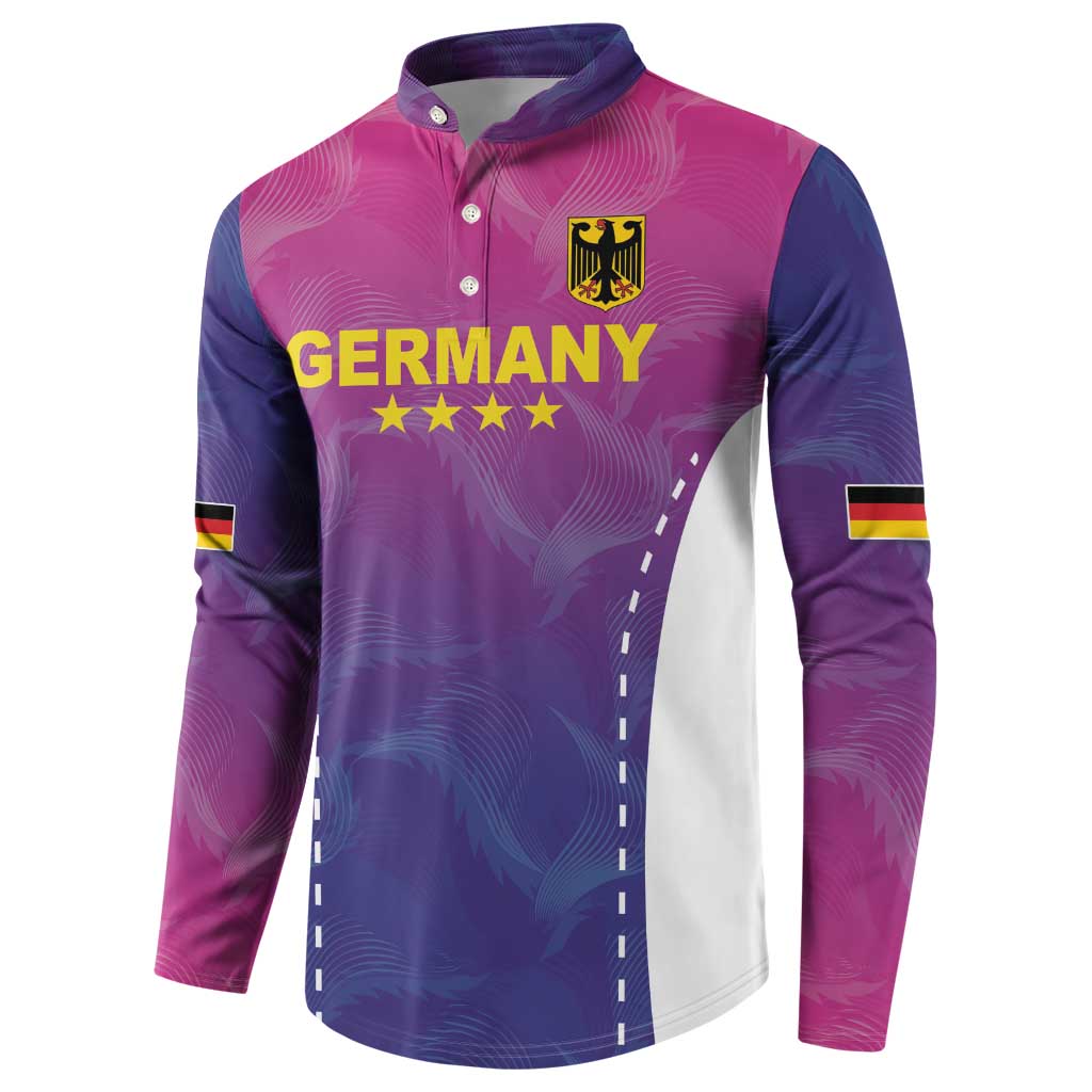 Long-sleeve pink-and-purple button football sweatshirt with Germany crest and stars