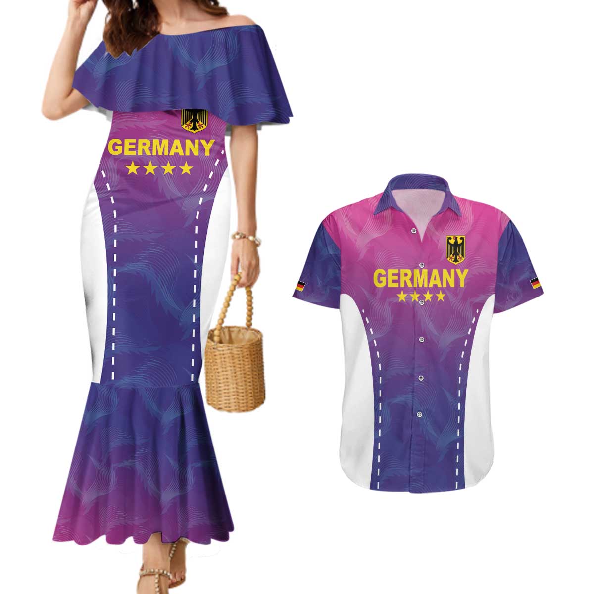 Custom Germany Football Couples Matching Mermaid Dress and Hawaiian Shirt Pink Version - Wonder Print Shop