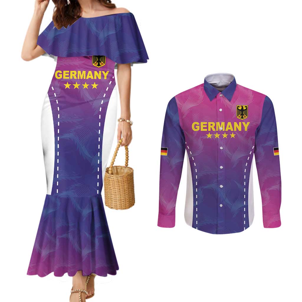 Custom Germany Football Couples Matching Mermaid Dress and Long Sleeve Button Shirt Pink Version