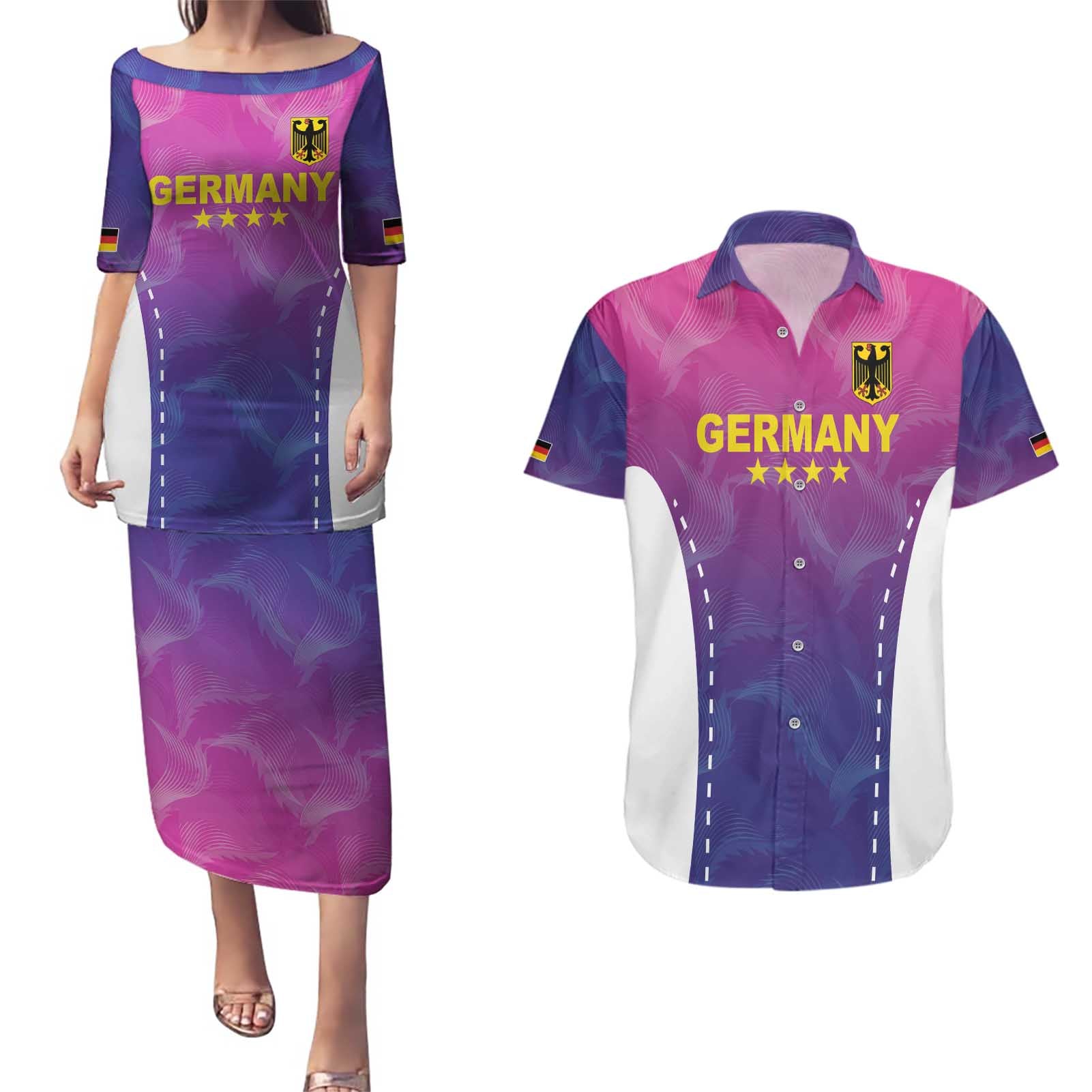 Custom Germany Football Couples Matching Puletasi and Hawaiian Shirt Pink Version - Wonder Print Shop