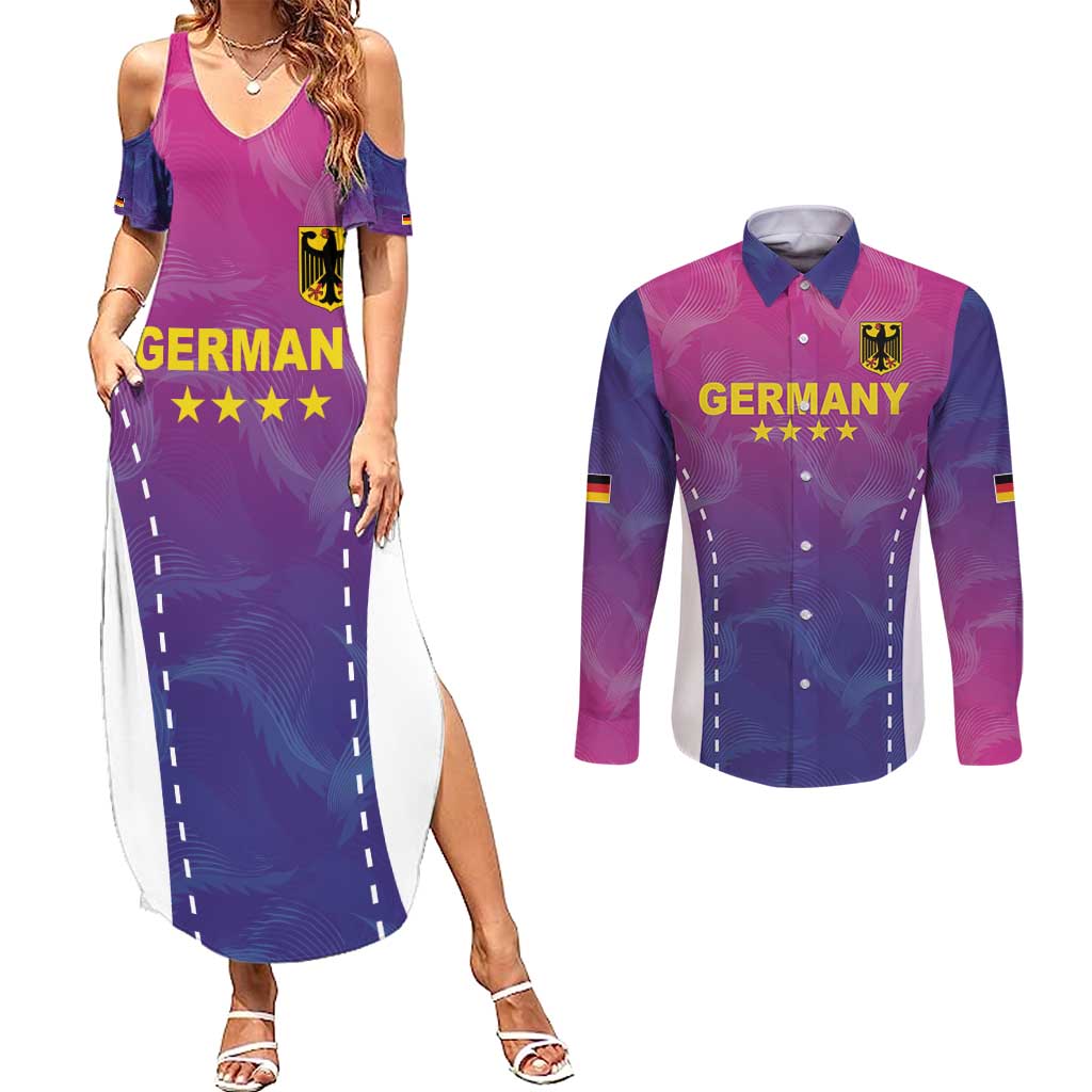 Custom Germany Football Couples Matching Summer Maxi Dress and Long Sleeve Button Shirt Pink Version - Wonder Print Shop