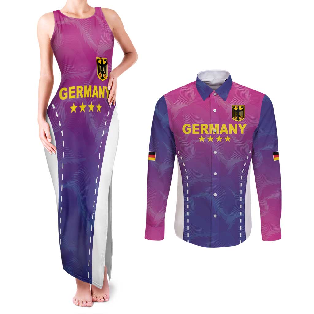 Custom Germany Football Couples Matching Tank Maxi Dress and Long Sleeve Button Shirt Pink Version - Wonder Print Shop