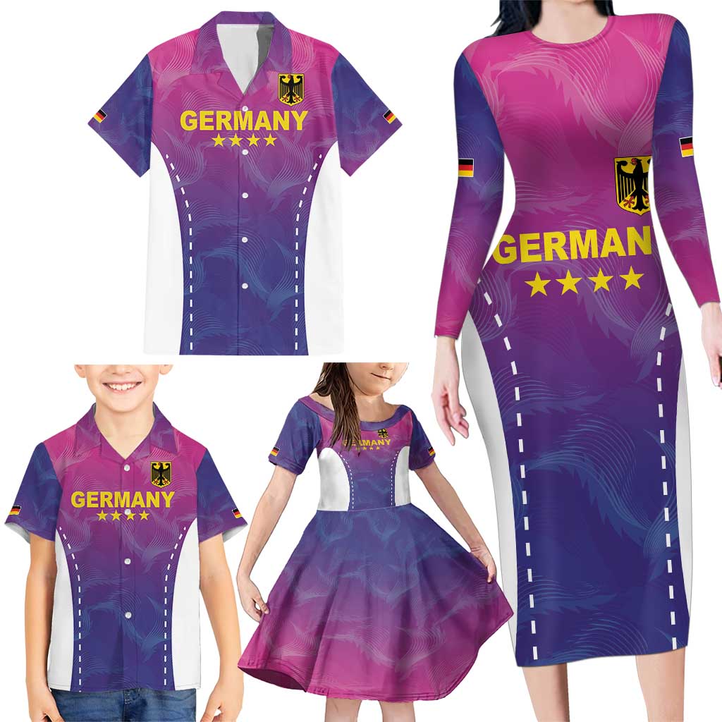 Custom Germany Football Family Matching Long Sleeve Bodycon Dress and Hawaiian Shirt Pink Version - Wonder Print Shop