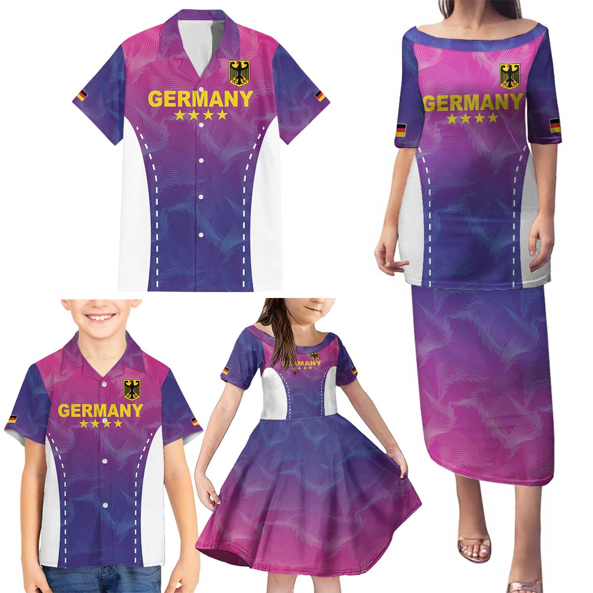 Custom Germany Football Family Matching Puletasi and Hawaiian Shirt Pink Version - Wonder Print Shop