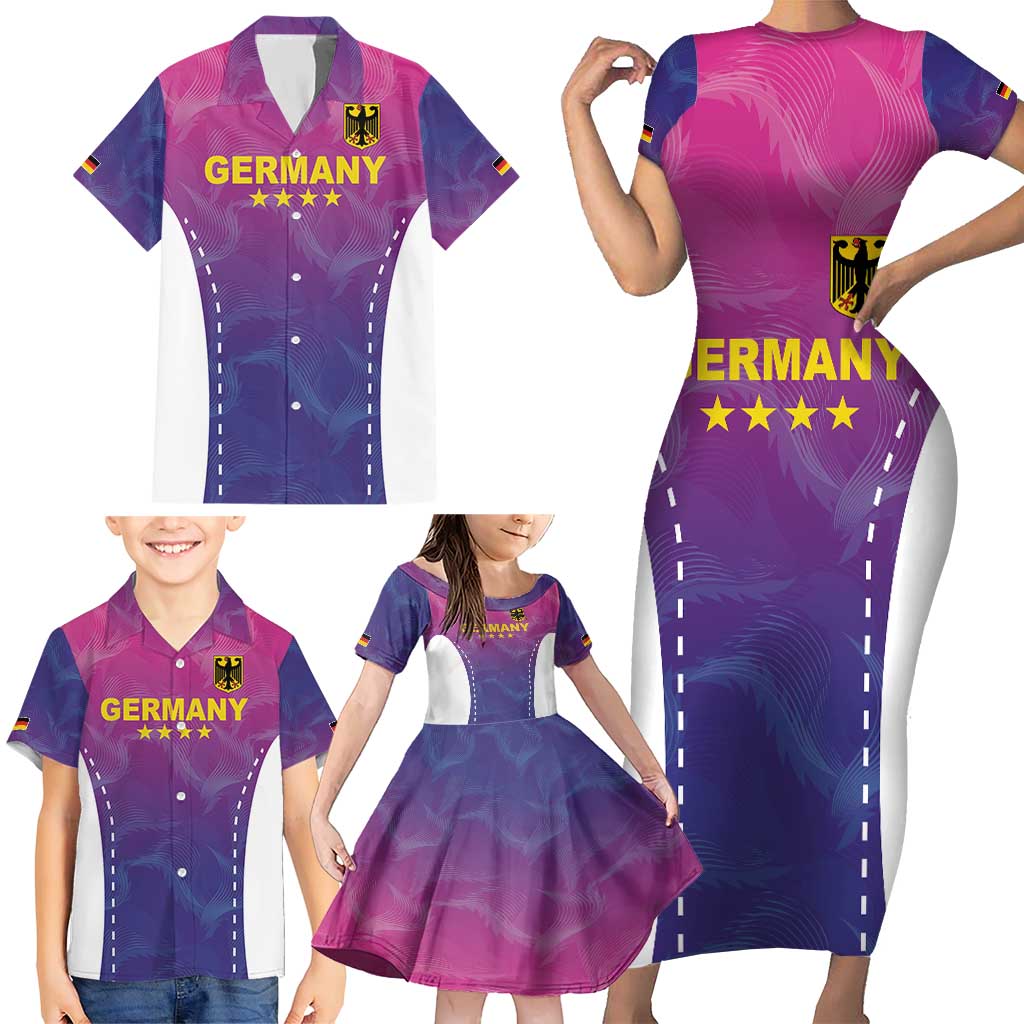 Custom Germany Football Family Matching Short Sleeve Bodycon Dress and Hawaiian Shirt Pink Version - Wonder Print Shop