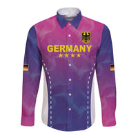 Long sleeve button shirt, pink and navy, Germany front print with crest