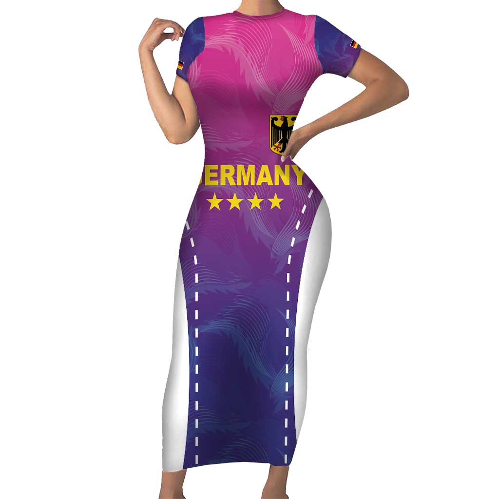 Custom Germany Football Short Sleeve Bodycon Dress Pink Version