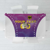 Purple tablecloth with Germany crest and yellow 'YOUR TEXT' center panel