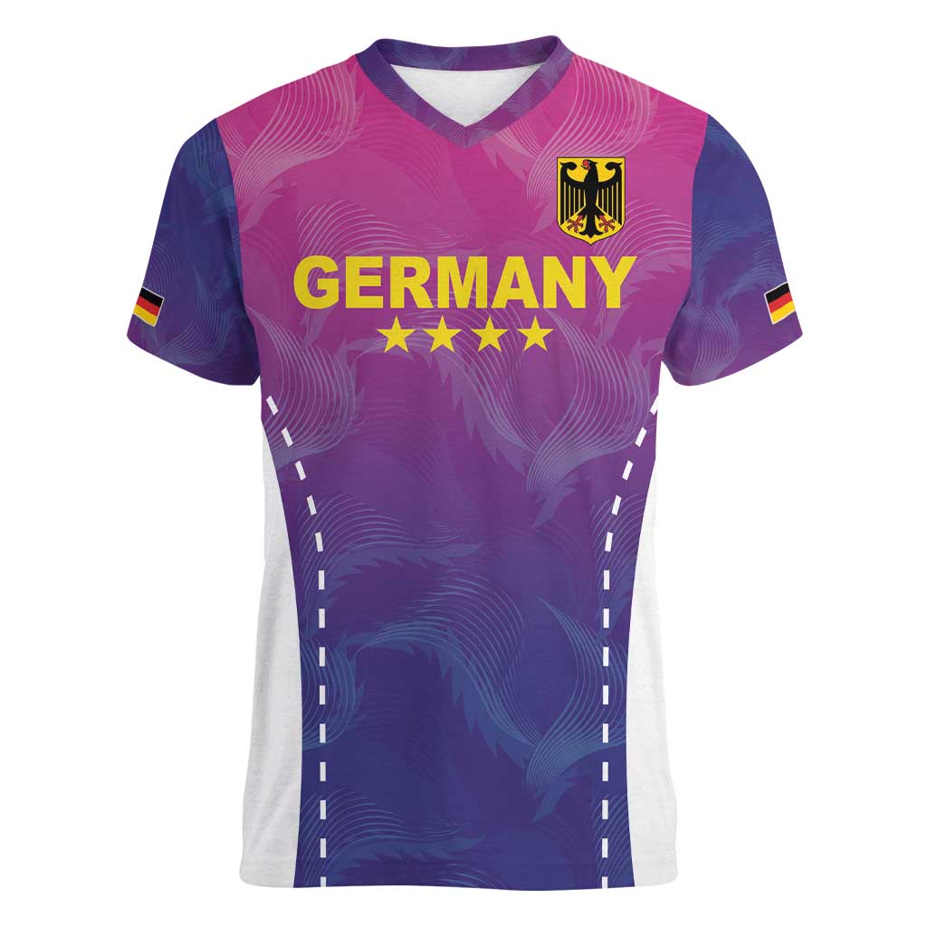 Custom Germany Football Women V-Neck T-Shirt Pink Version