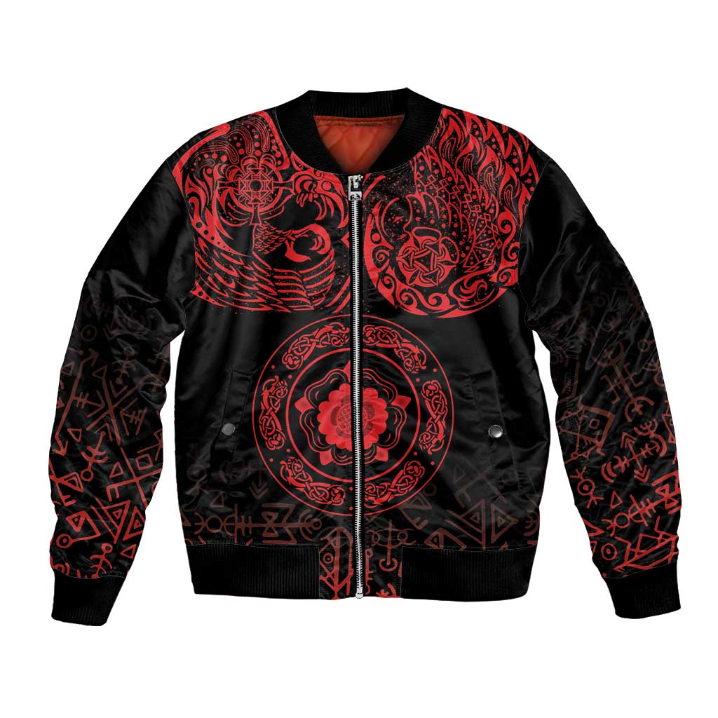 Viking Pride of Yorkshire Bomber Jacket Red Odin’s Ravens Nordic - Wonder Print Shop