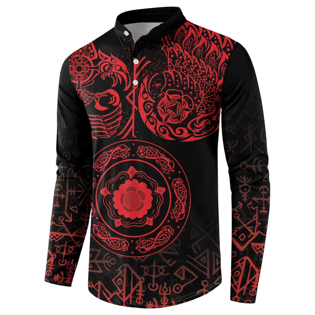 Viking Pride of Yorkshire Button Sweatshirt Red Odin’s Ravens Nordic - Wonder Print Shop