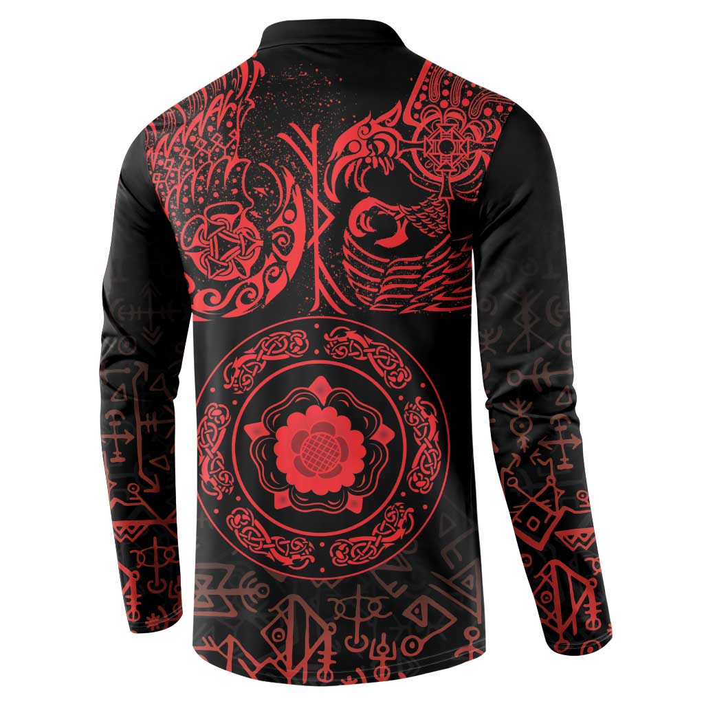 Viking Pride of Yorkshire Button Sweatshirt Red Odin’s Ravens Nordic - Wonder Print Shop