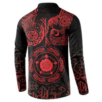 Viking Pride of Yorkshire Button Sweatshirt Red Odin’s Ravens Nordic - Wonder Print Shop