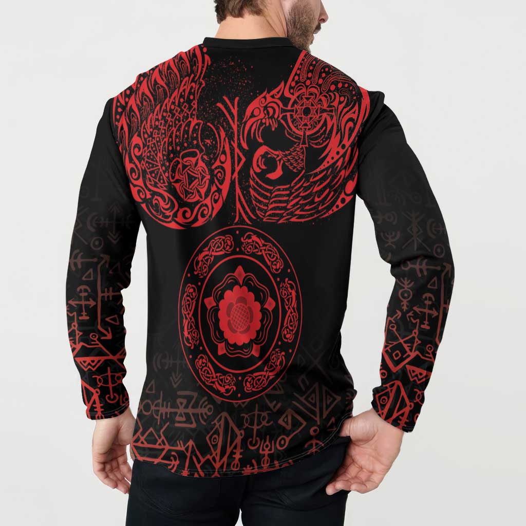 Viking Pride of Yorkshire Button Sweatshirt Red Odin’s Ravens Nordic - Wonder Print Shop
