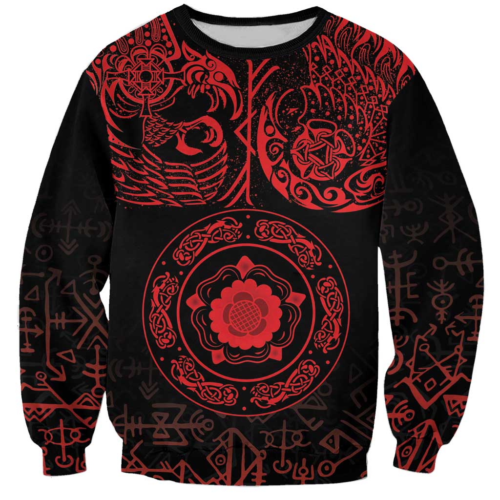 Viking Pride of Yorkshire Sweatshirt Red Odin’s Ravens Nordic - Wonder Print Shop