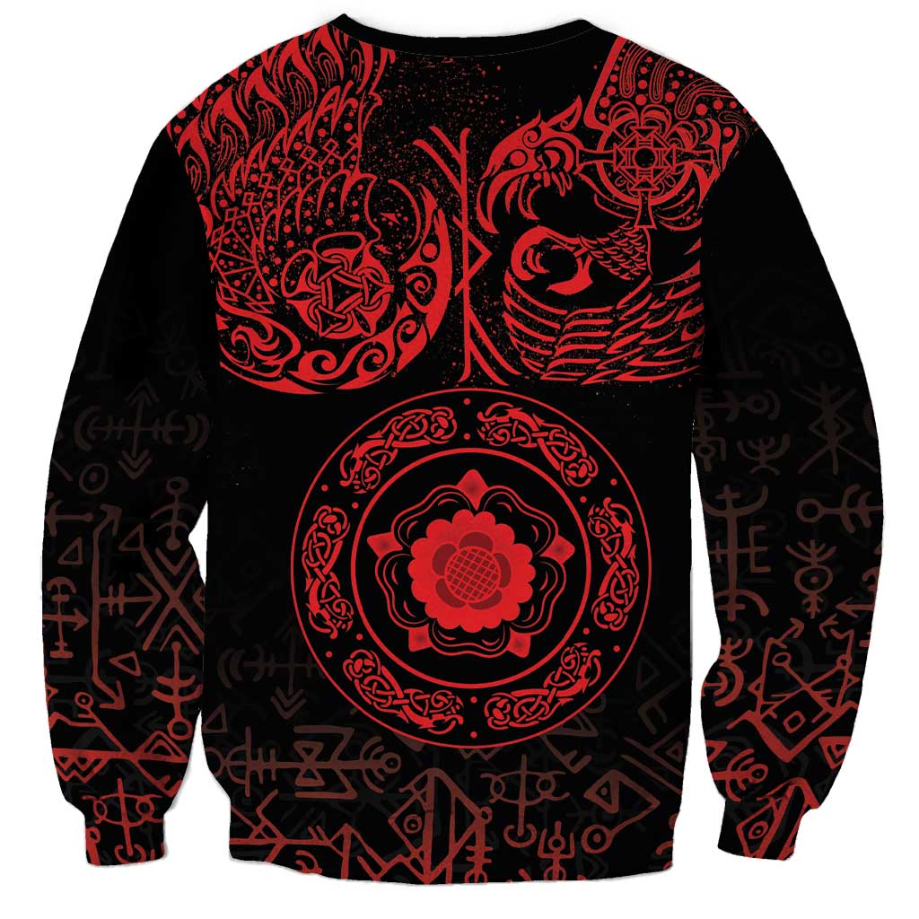 Viking Pride of Yorkshire unisex sweatshirt with red ravens and circular Nordic emblem