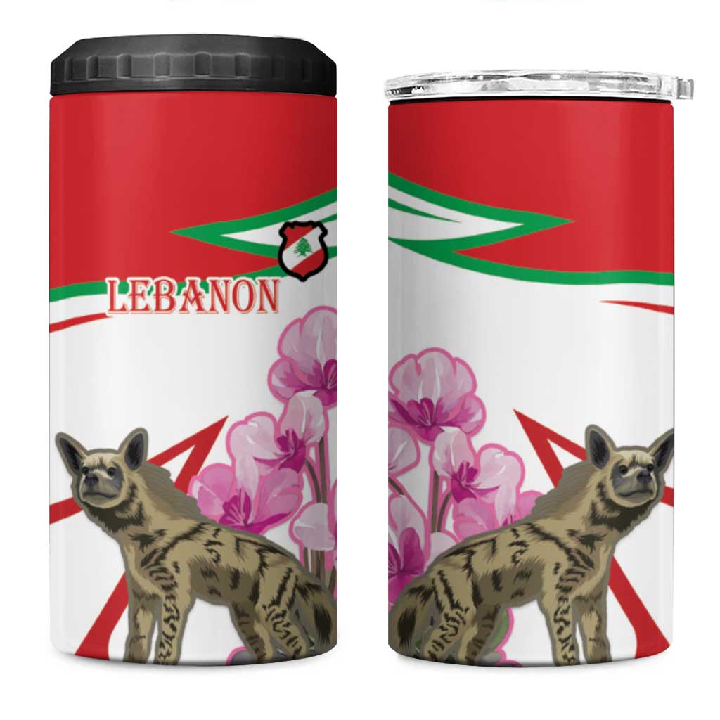 Lebanon Striped Hyena 4 in 1 Can Cooler Tumbler With Cyclamen Flowers - Wonder Print Shop