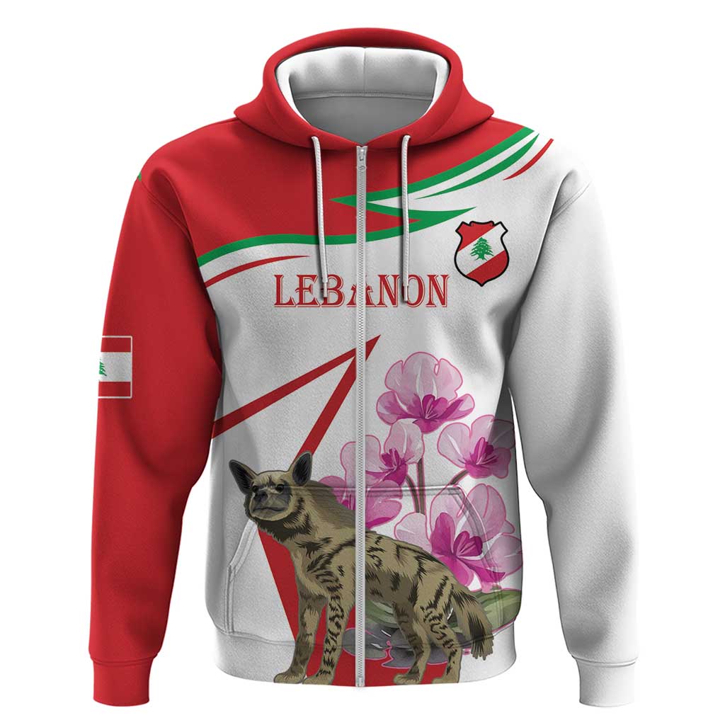 Lebanon Striped Hyena Zip Hoodie With Cyclamen Flowers - Wonder Print Shop