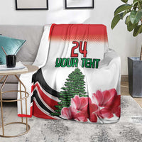 Custom Lebanon-themed blanket featuring “24 YOUR TEXT,” pine tree, and large pink flowers