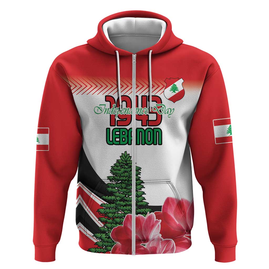 Custom Lebanon Independence Day Zip Hoodie Cyclamen Flowers Blooming - Wonder Print Shop